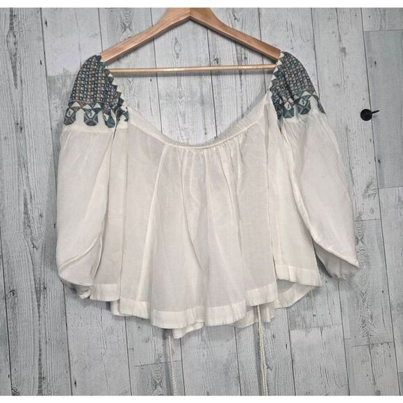Free People Vacay Vibin Embroidered Off Shoulder Tie Spaghetti Strap Top Sz XS - Picture 4 of 10